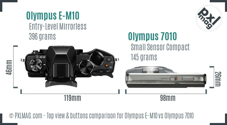 Olympus E-M10 vs Olympus 7010 top view buttons comparison