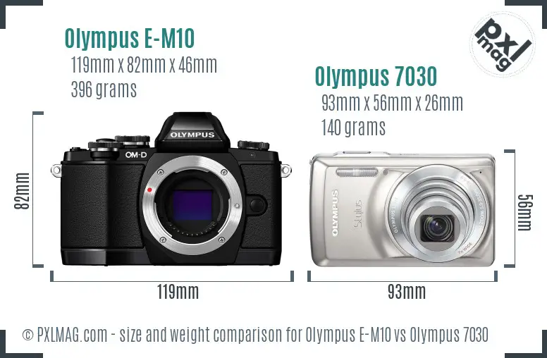 Olympus E-M10 vs Olympus 7030 size comparison
