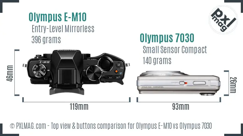 Olympus E-M10 vs Olympus 7030 top view buttons comparison