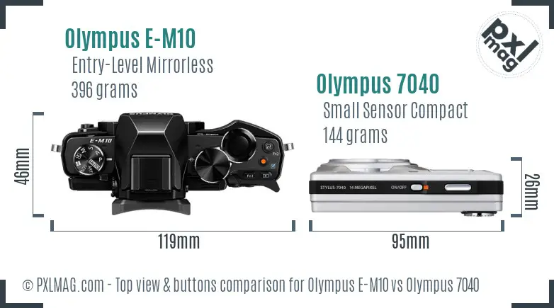 Olympus E-M10 vs Olympus 7040 top view buttons comparison