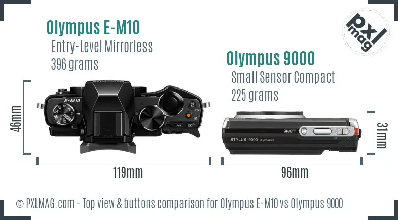 Olympus E-M10 vs Olympus 9000 top view buttons comparison
