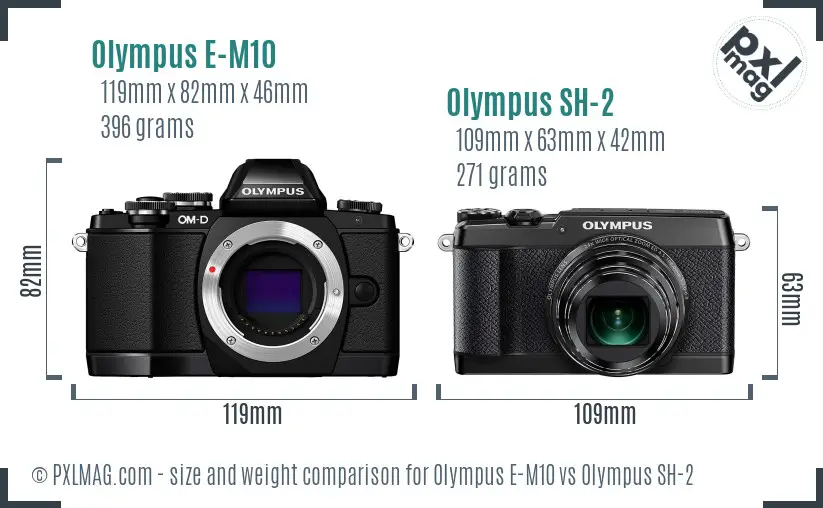 Olympus E-M10 vs Olympus SH-2 size comparison