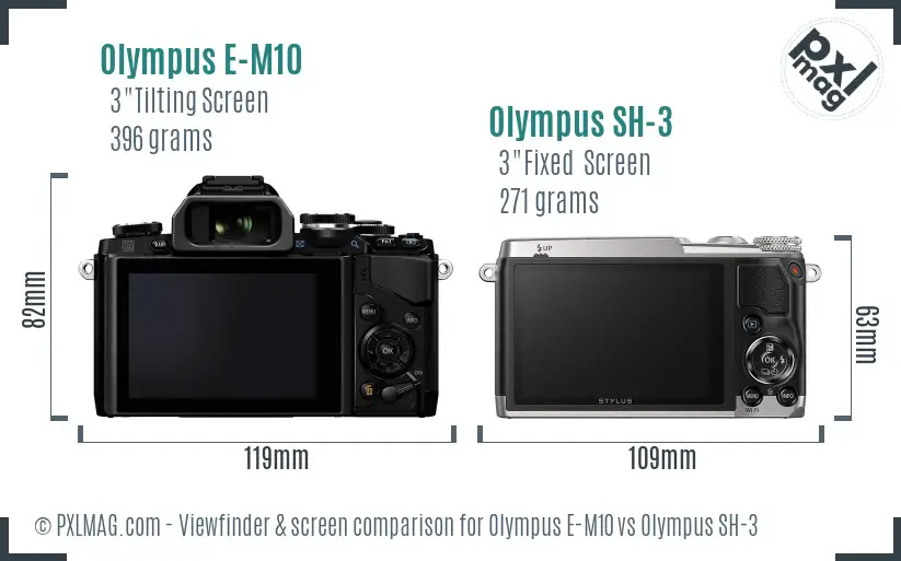 Olympus E-M10 vs Olympus SH-3 Screen and Viewfinder comparison