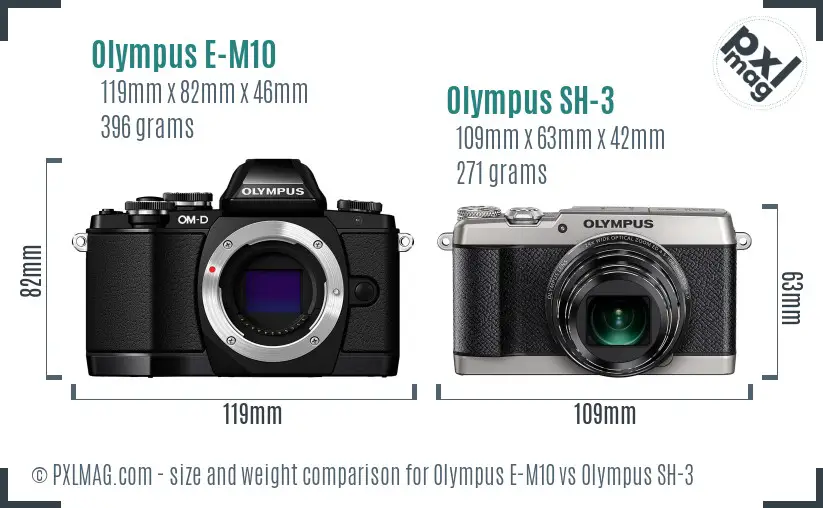 Olympus E-M10 vs Olympus SH-3 size comparison