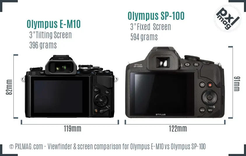 Olympus E-M10 vs Olympus SP-100 Screen and Viewfinder comparison