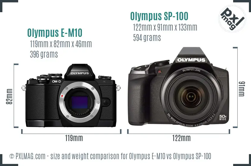 Olympus E-M10 vs Olympus SP-100 size comparison