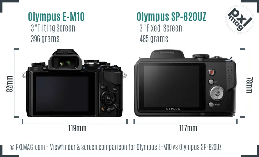Olympus E-M10 vs Olympus SP-820UZ Screen and Viewfinder comparison