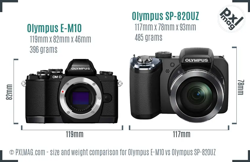 Olympus E-M10 vs Olympus SP-820UZ size comparison