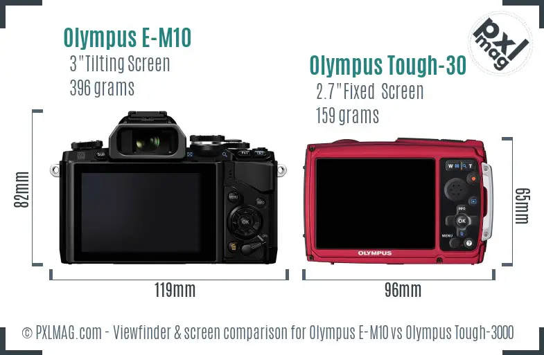 Olympus E-M10 vs Olympus Tough-3000 Screen and Viewfinder comparison