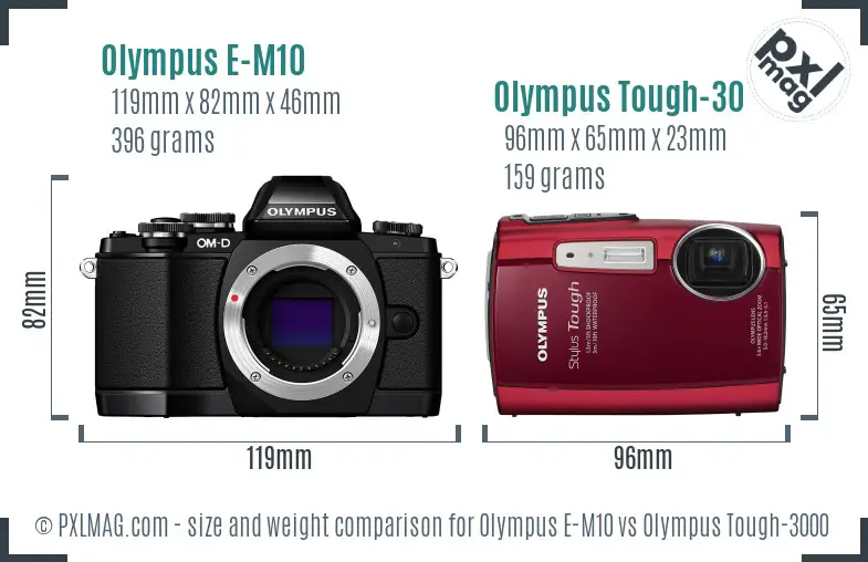 Olympus E-M10 vs Olympus Tough-3000 size comparison