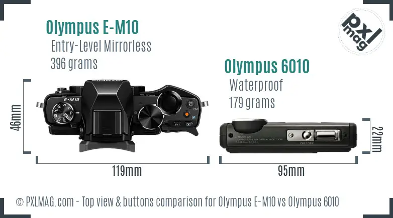 Olympus E-M10 vs Olympus 6010 top view buttons comparison