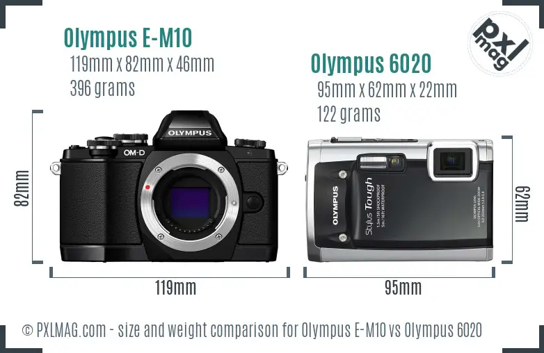 Olympus E-M10 vs Olympus 6020 size comparison
