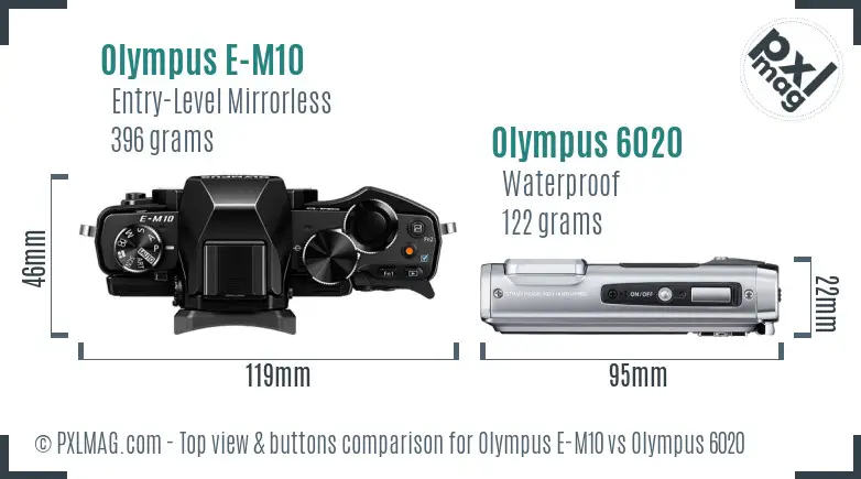 Olympus E-M10 vs Olympus 6020 top view buttons comparison
