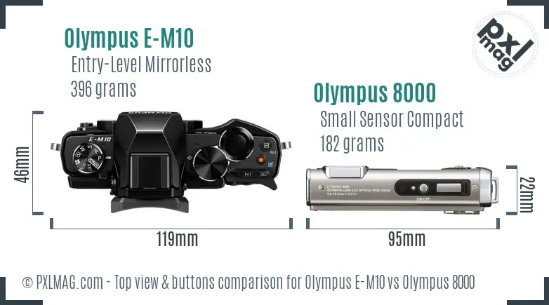 Olympus E-M10 vs Olympus 8000 top view buttons comparison