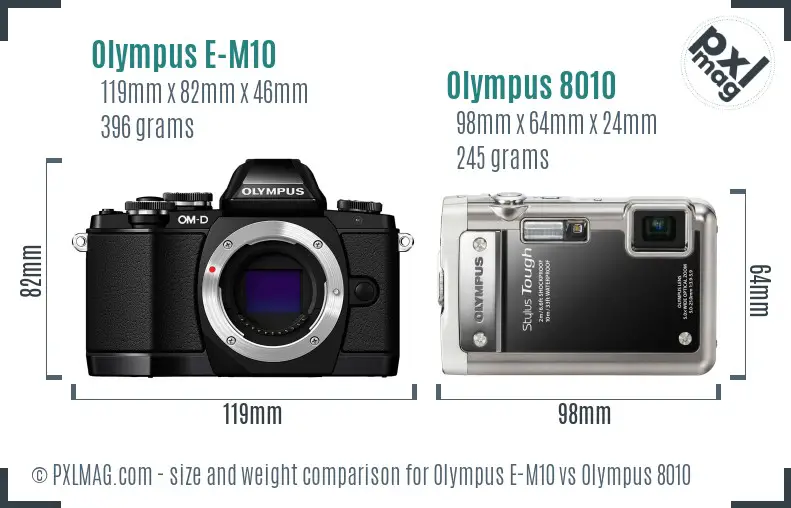 Olympus E-M10 vs Olympus 8010 size comparison