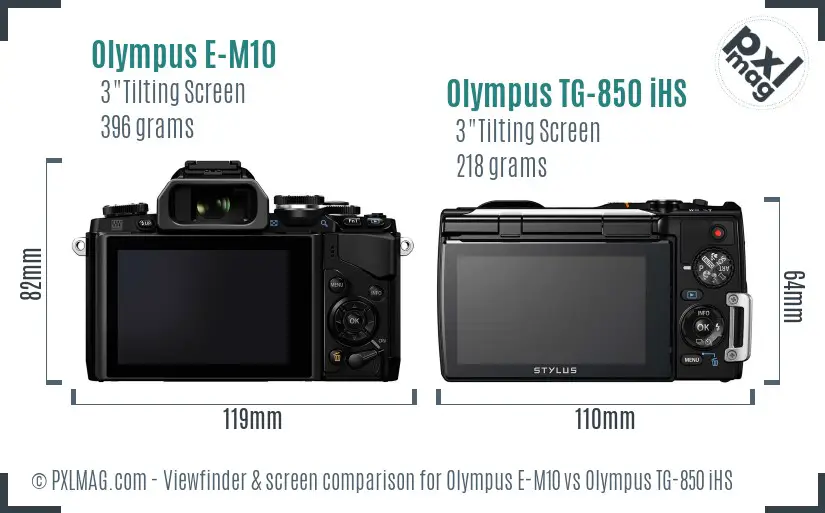 Olympus E-M10 vs Olympus TG-850 iHS Screen and Viewfinder comparison
