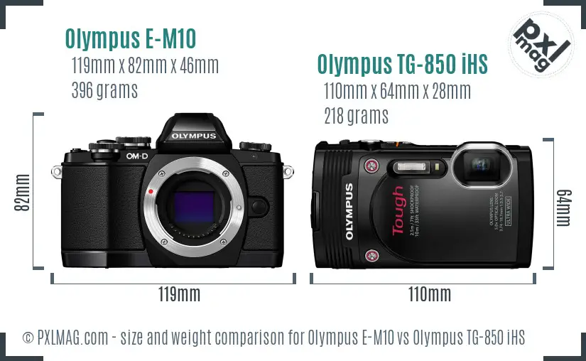 Olympus E-M10 vs Olympus TG-850 iHS size comparison