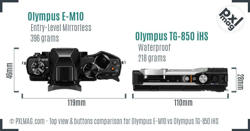 Olympus E-M10 vs Olympus TG-850 iHS top view buttons comparison
