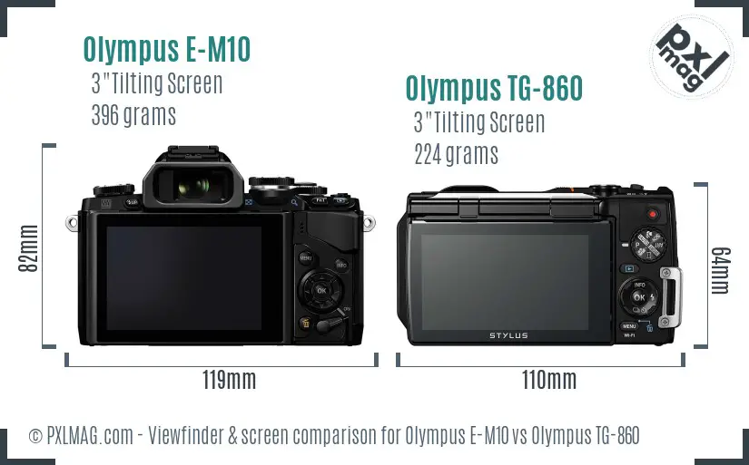 Olympus E-M10 vs Olympus TG-860 Screen and Viewfinder comparison