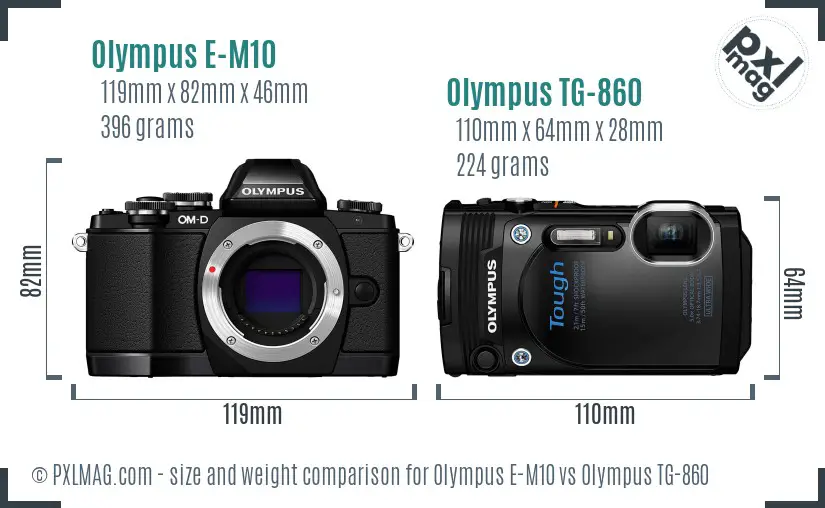 Olympus E-M10 vs Olympus TG-860 size comparison