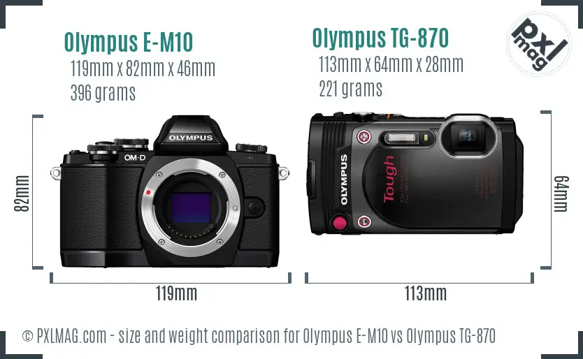 Olympus E-M10 vs Olympus TG-870 size comparison