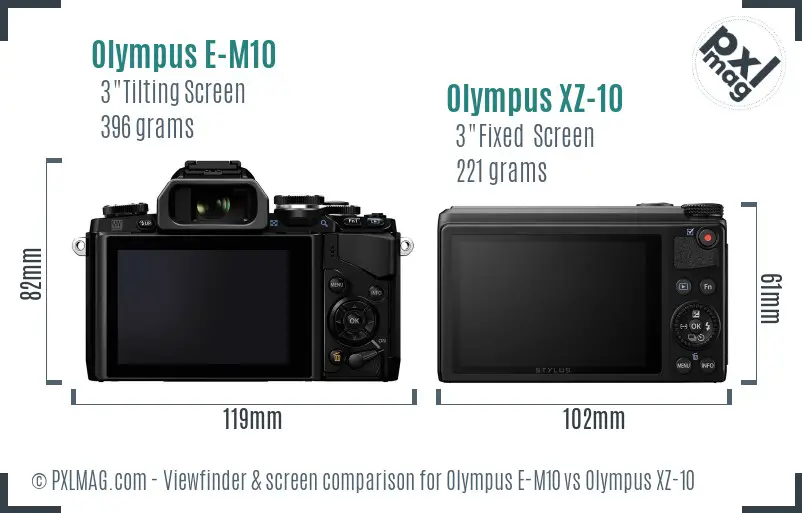 Olympus E-M10 vs Olympus XZ-10 Screen and Viewfinder comparison
