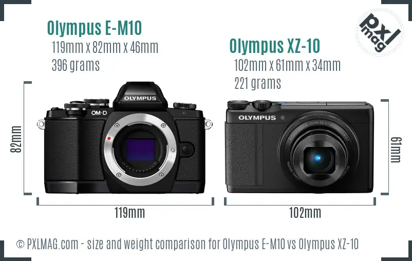 Olympus E-M10 vs Olympus XZ-10 size comparison