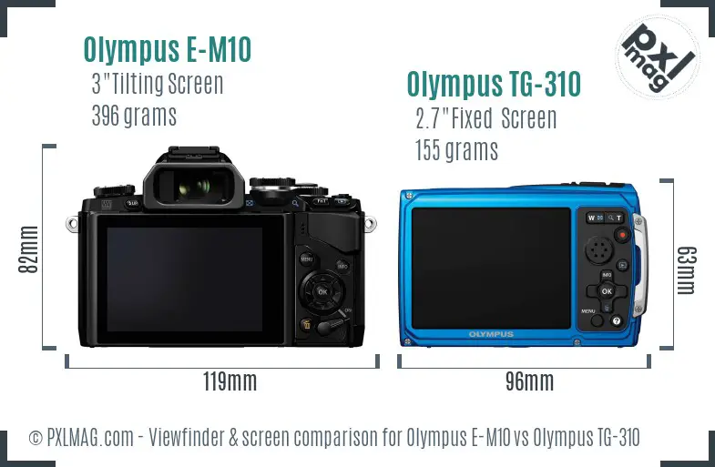 Olympus E-M10 vs Olympus TG-310 Screen and Viewfinder comparison