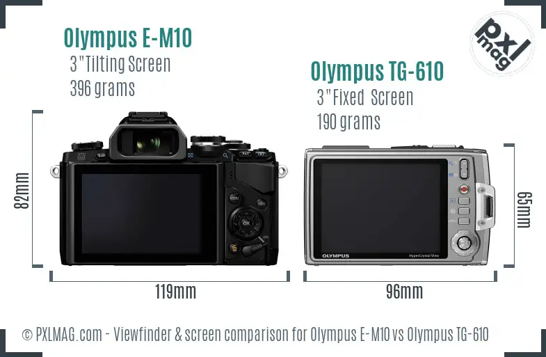 Olympus E-M10 vs Olympus TG-610 Screen and Viewfinder comparison