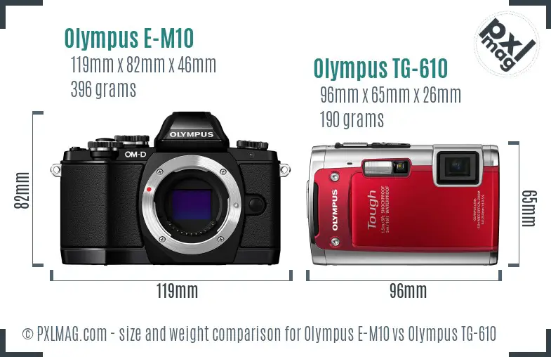 Olympus E-M10 vs Olympus TG-610 size comparison