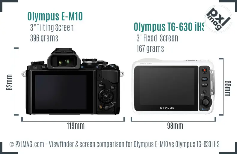 Olympus E-M10 vs Olympus TG-630 iHS Screen and Viewfinder comparison