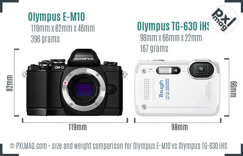 Olympus E-M10 vs Olympus TG-630 iHS size comparison