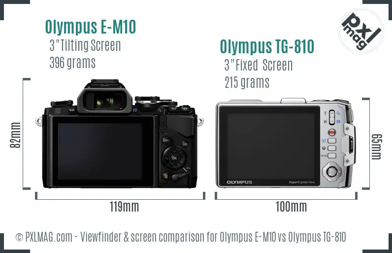 Olympus E-M10 vs Olympus TG-810 Screen and Viewfinder comparison