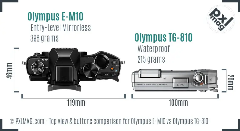 Olympus E-M10 vs Olympus TG-810 top view buttons comparison