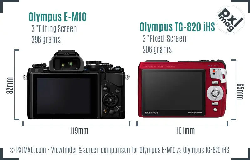 Olympus E-M10 vs Olympus TG-820 iHS Screen and Viewfinder comparison
