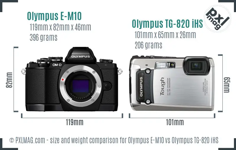 Olympus E-M10 vs Olympus TG-820 iHS size comparison