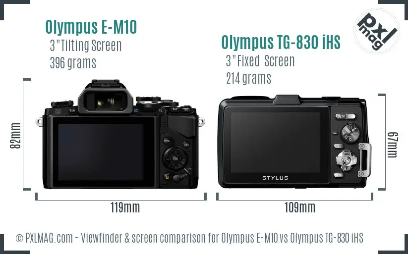 Olympus E-M10 vs Olympus TG-830 iHS Screen and Viewfinder comparison