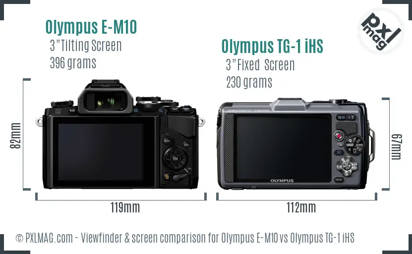 Olympus E-M10 vs Olympus TG-1 iHS Screen and Viewfinder comparison