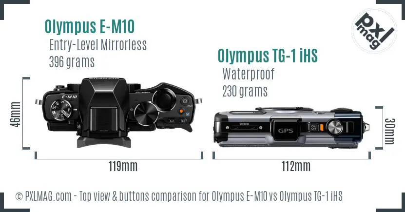 Olympus E-M10 vs Olympus TG-1 iHS top view buttons comparison