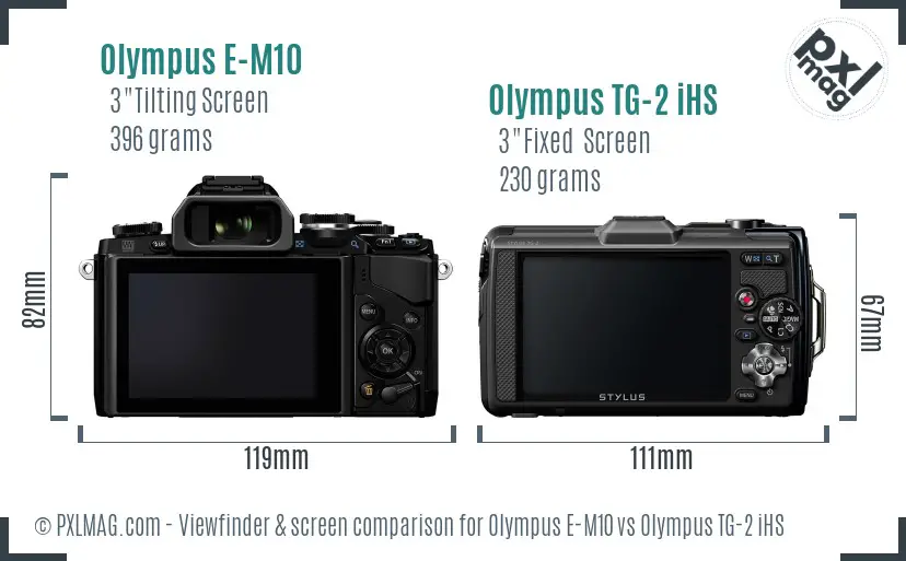 Olympus E-M10 vs Olympus TG-2 iHS Screen and Viewfinder comparison