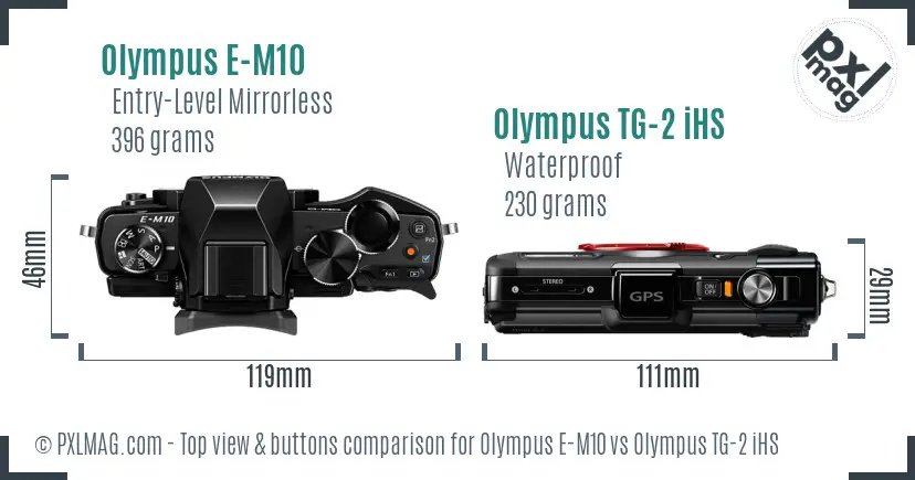 Olympus E-M10 vs Olympus TG-2 iHS top view buttons comparison