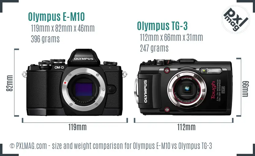Olympus E-M10 vs Olympus TG-3 size comparison