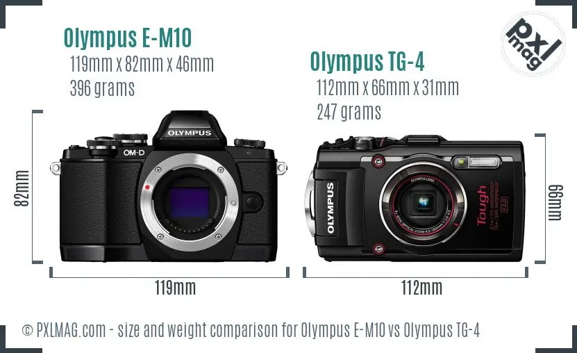 Olympus E-M10 vs Olympus TG-4 size comparison