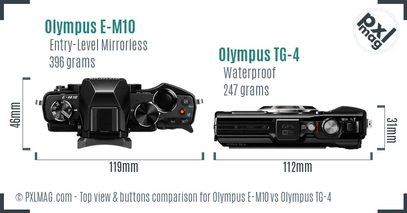 Olympus E-M10 vs Olympus TG-4 top view buttons comparison