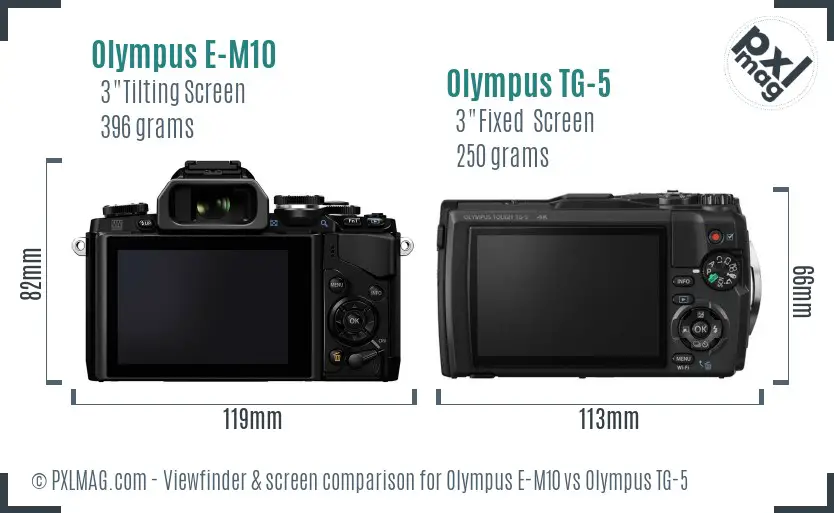 Olympus E-M10 vs Olympus TG-5 Screen and Viewfinder comparison