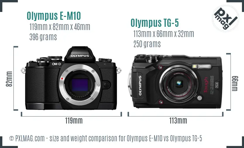Olympus E-M10 vs Olympus TG-5 size comparison