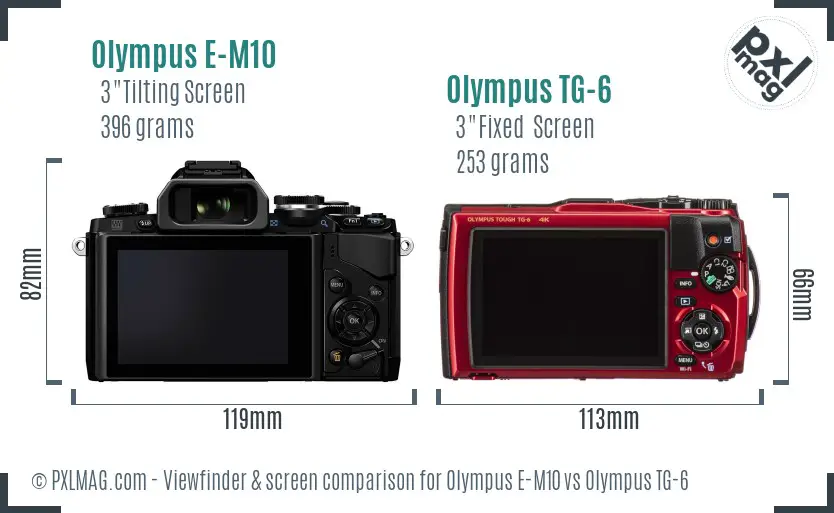 Olympus E-M10 vs Olympus TG-6 Screen and Viewfinder comparison