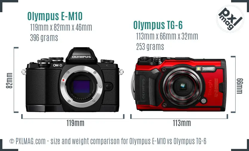 Olympus E-M10 vs Olympus TG-6 size comparison