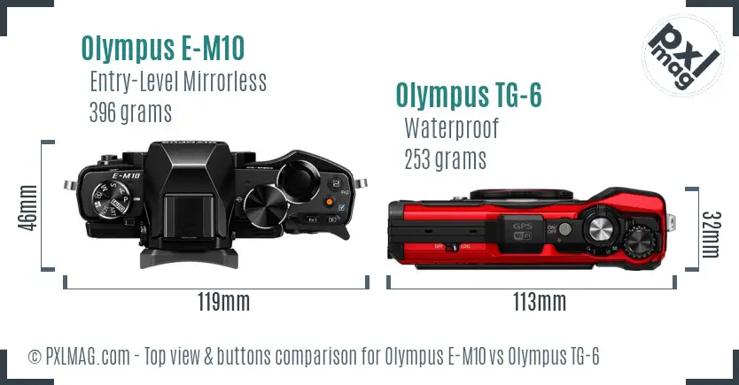 Olympus E-M10 vs Olympus TG-6 top view buttons comparison