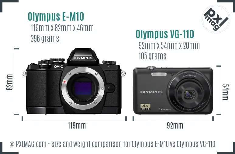 Olympus E-M10 vs Olympus VG-110 size comparison